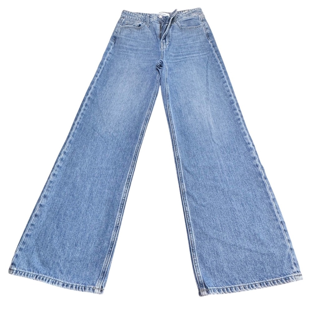 Zenana Jeans Wide Leg 100% Cotton Blue 25 High Rise 90s Boho Western - Picture 2 of 9